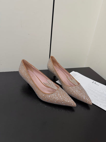CD Heel Pointed Toe Rhinestone Slignback 3.5 Gold Suede 619566