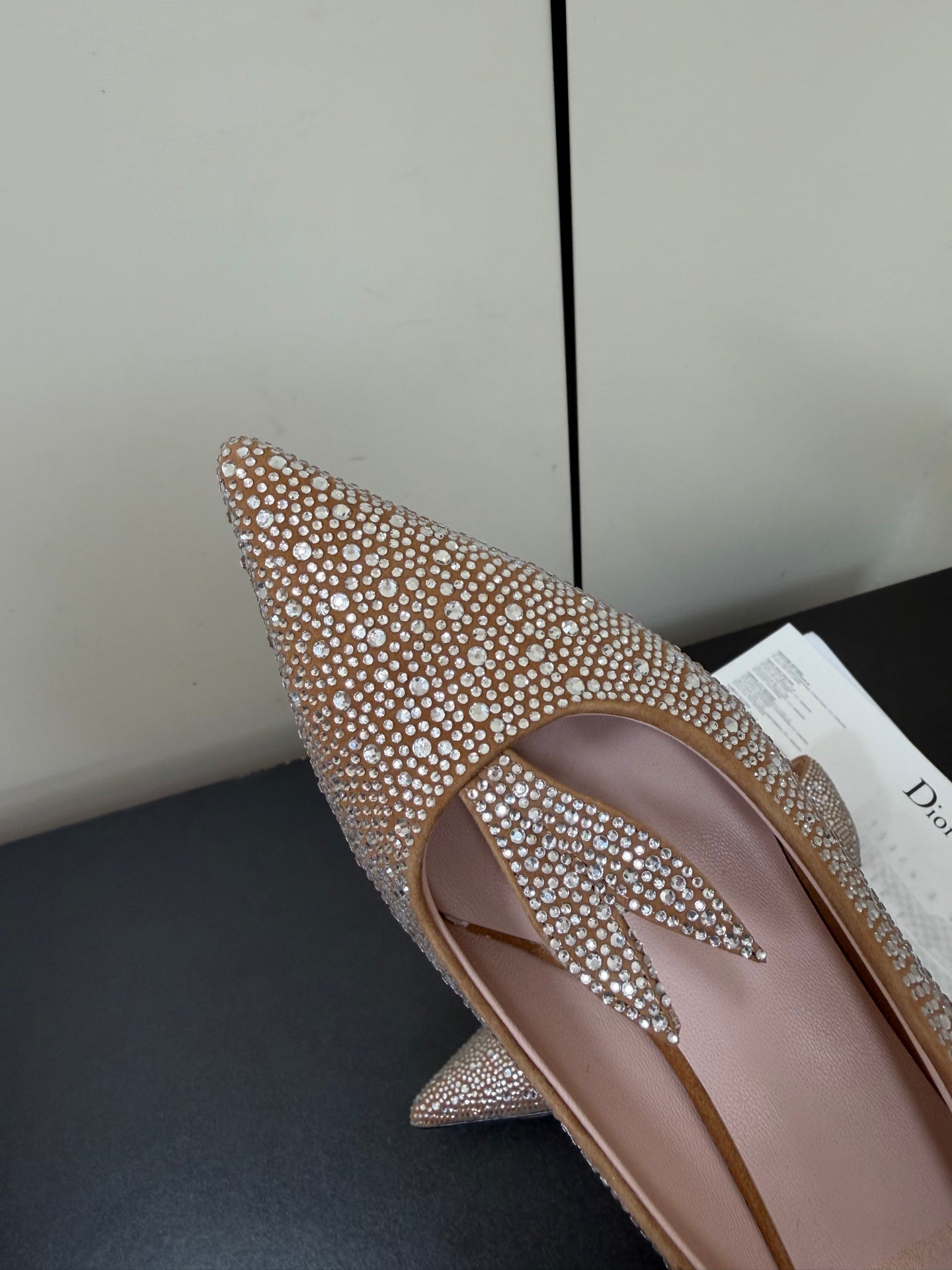 CD Heel Pointed Toe Rhinestone Slignback 3.5 Gold Suede 619566