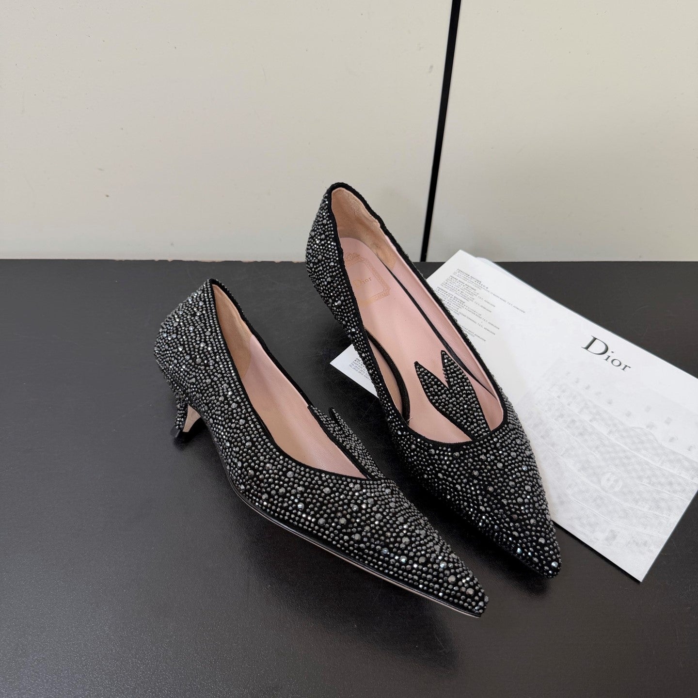 CD Heel Pointed Toe Rhinestone Slignback 3.5 Black Suede 619567