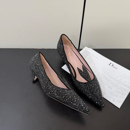 CD Heel Pointed Toe Rhinestone Slignback 3.5 Black Suede 619567