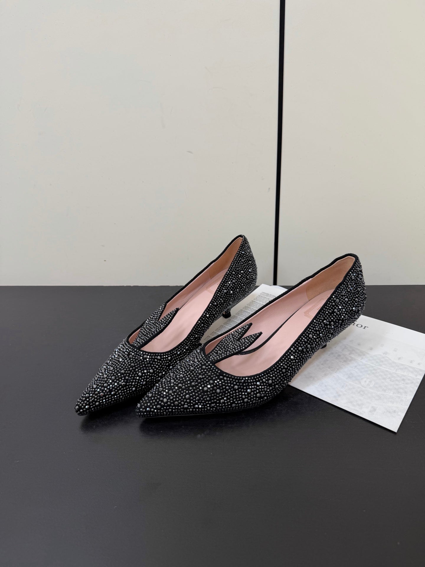 CD Heel Pointed Toe Rhinestone Slignback 3.5 Black Suede 619567