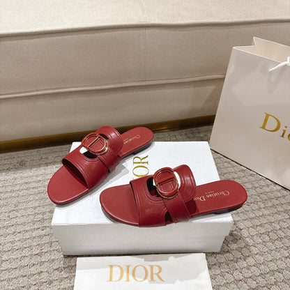 CD 25 letter hollow flat sandals red calfskin 396104