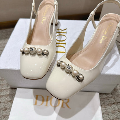 CD 25 slingback white pearls patent leather 396120
