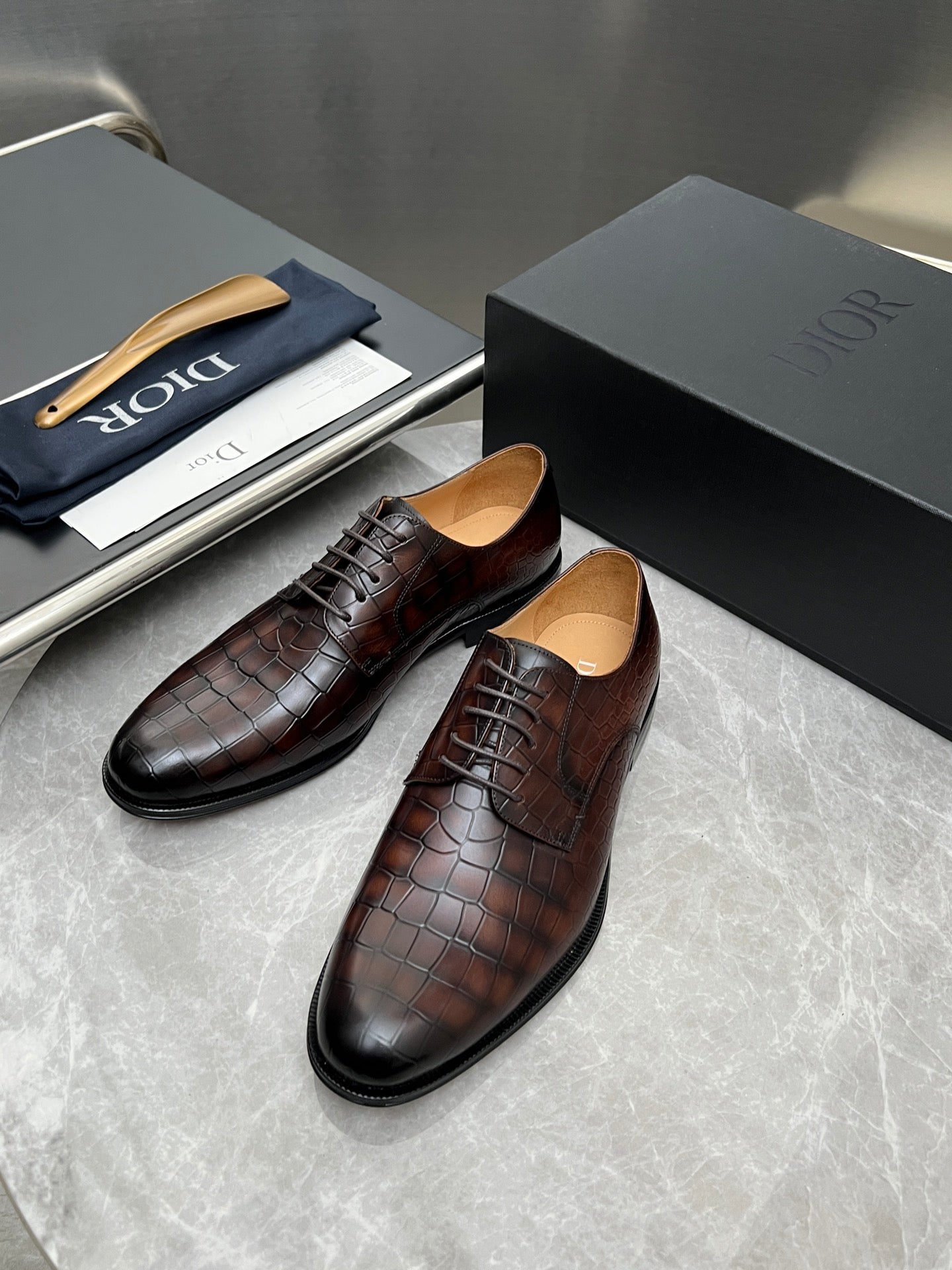 CD Timeless Derby Men’s Loafer Brown Crocodile-Embossed Pattern