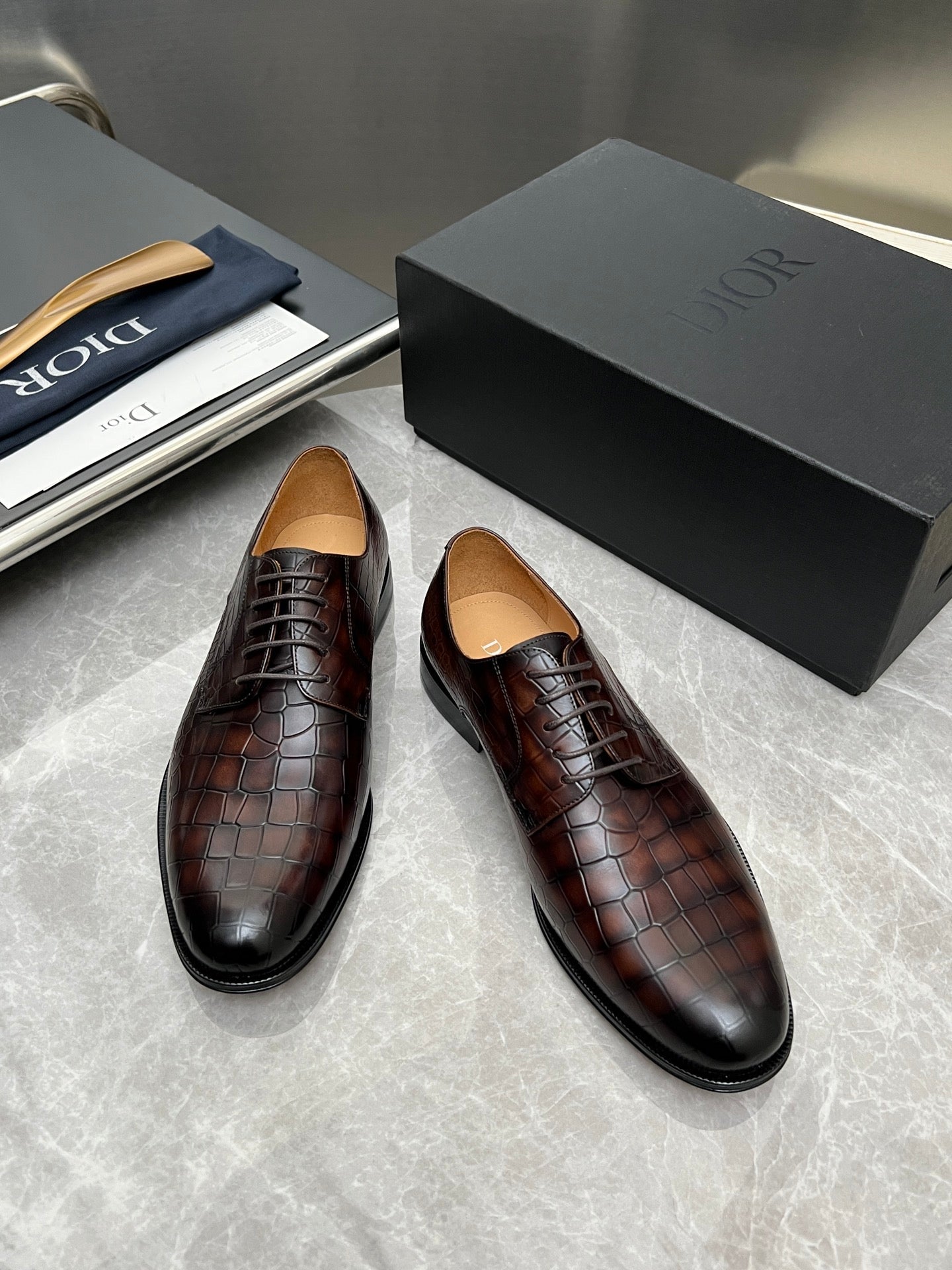 CD Timeless Derby Men’s Loafer Brown Crocodile-Embossed Pattern