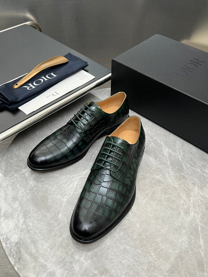 CD Timeless Derby Men’s Loafer Green Crocodile-Embossed Pattern