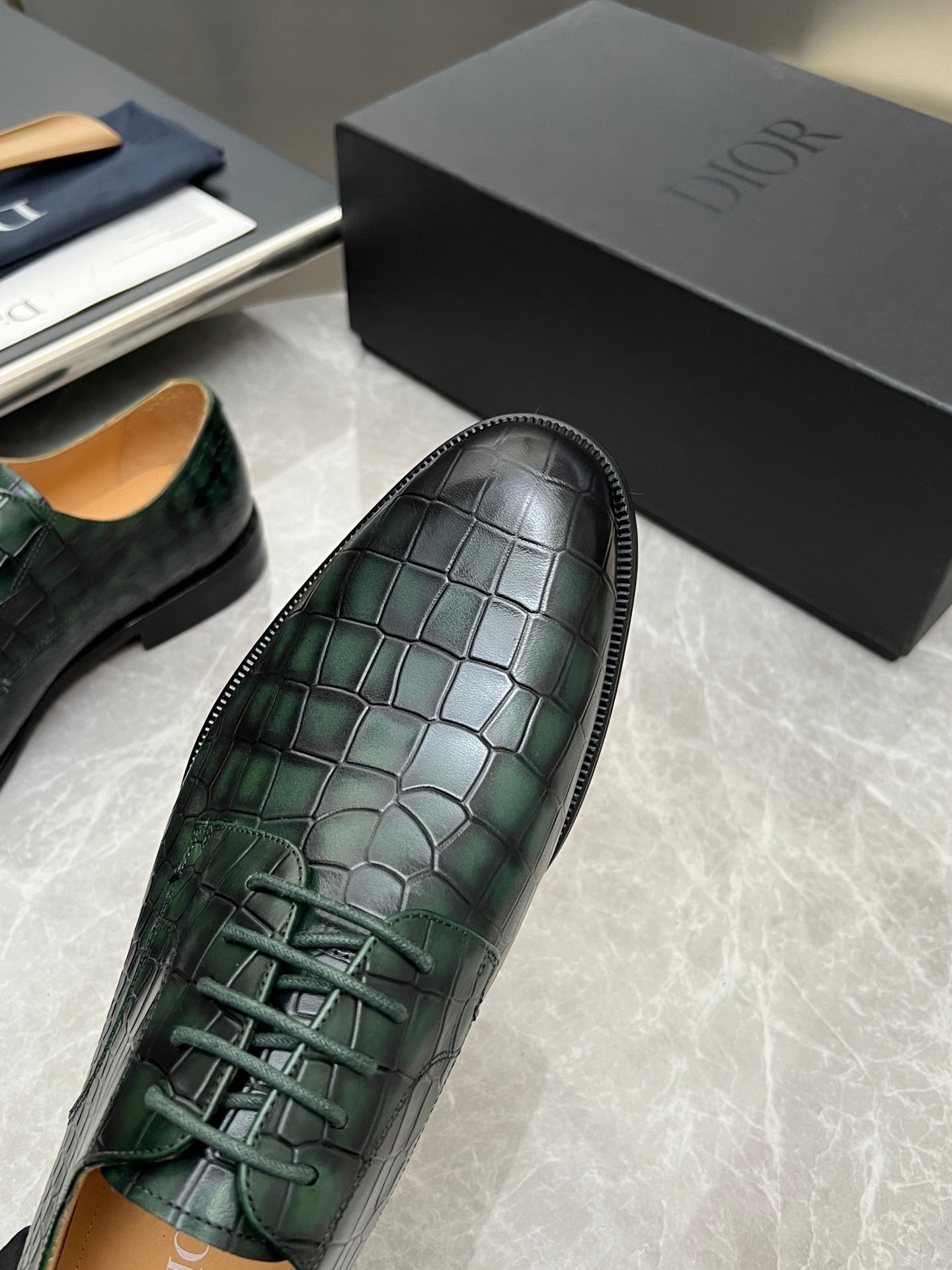 CD Timeless Derby Men’s Loafer Green Crocodile-Embossed Pattern