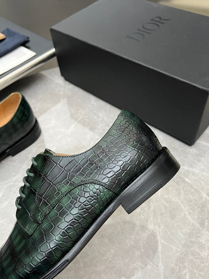 CD Timeless Derby Men’s Loafer Green Crocodile-Embossed Pattern