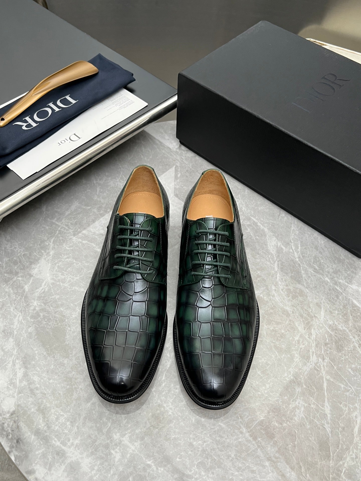 CD Timeless Derby Men’s Loafer Green Crocodile-Embossed Pattern