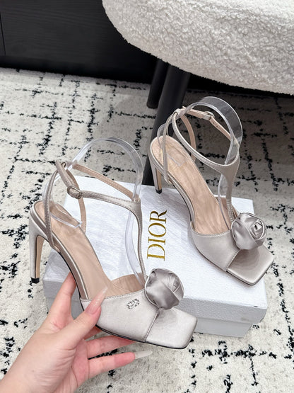 CD 26s Floral High-Heeled Sandals 9cm Grey Satin 908244