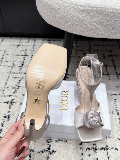 CD 26s Floral High-Heeled Sandals 9cm Grey Satin 908244