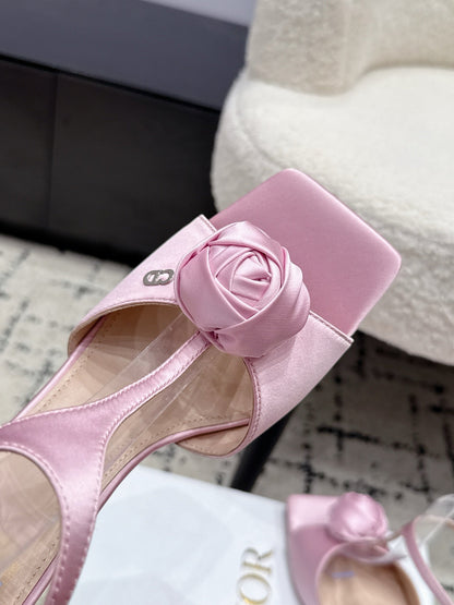 CD 26s Floral High-Heeled Sandals 9cm Light Pink Satin 908245