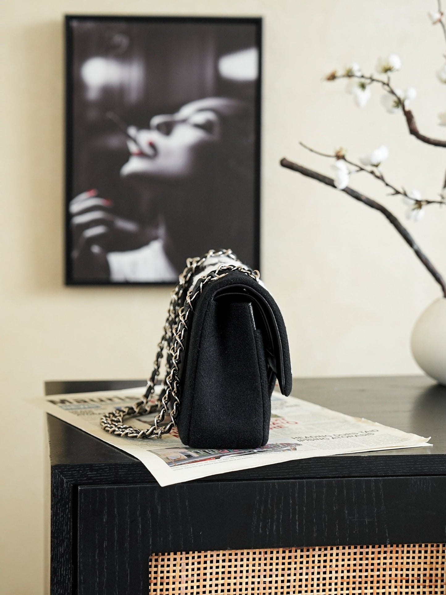 Chanel 2026 Wheat Embroidery Bag 25.5cm Black Velvet Leather