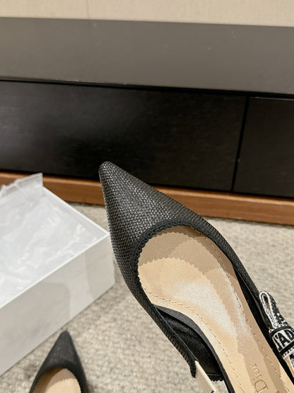 cd slingback flat black raffia lambskin