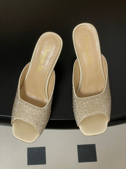 CD Tribales Heeled Black 8cm Golden Zirconia Satin 676352