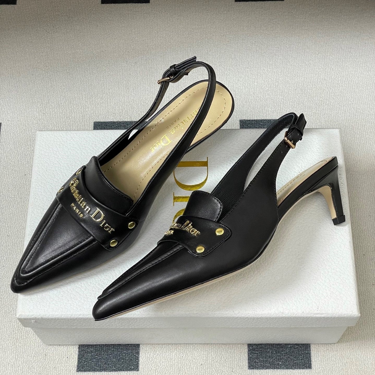 CD Boy Slingback Pump 50mm Black Sheepskin 525834