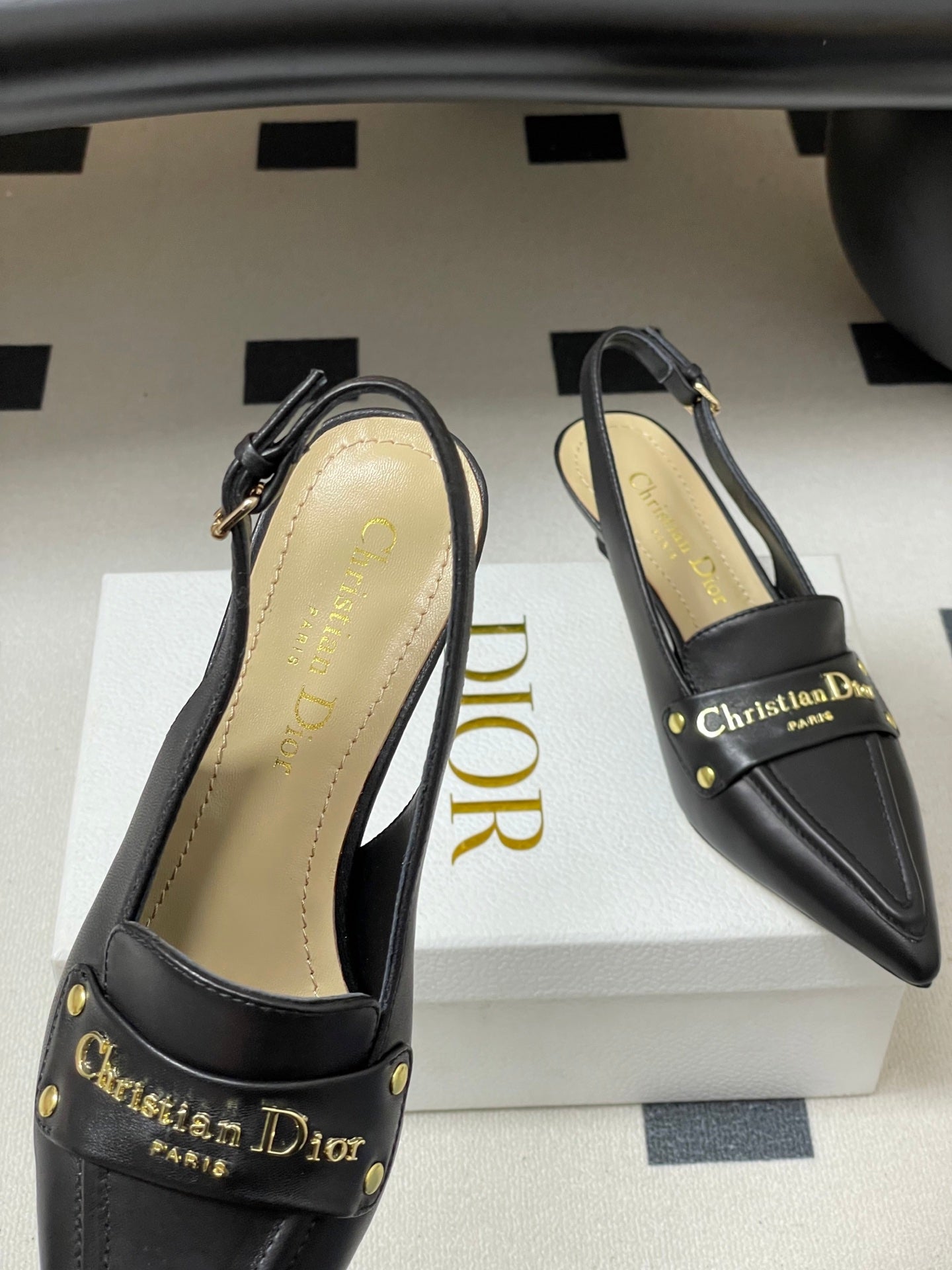 CD Boy Slingback Pump 50mm Black Sheepskin 525834
