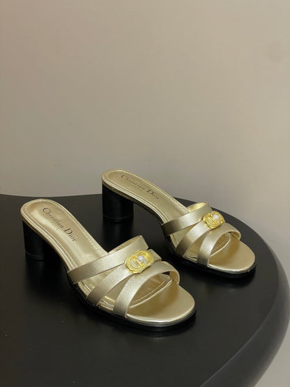 CD 26 Chunky Heel Sandals 50 Metallic Gold Leather 593521