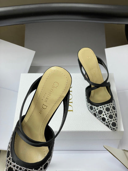 CD 26 High-Heeled Mules Black Diamond Mesh Sheepskin 593590