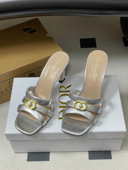 CD 26 High-Heeled Sandals 80mm Silver Metallic Cowhide 632585