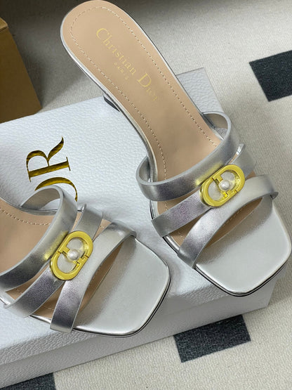 CD 26 High-Heeled Sandals 80mm Silver Metallic Cowhide 632585