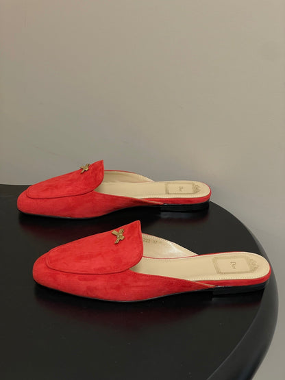 CD 26 Baby Bow Flat Mule Red Cowhide Sheepskin Suede 632591