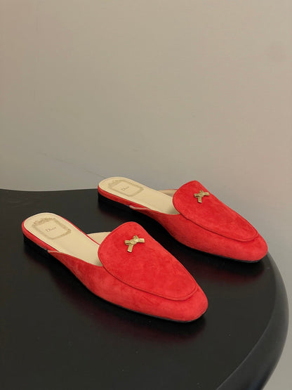 CD 26 Baby Bow Flat Mule Red Cowhide Sheepskin Suede 632591