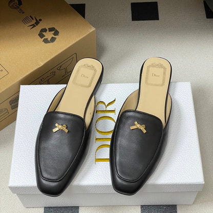 CD 26 Baby Bow Flat Mule Black Cowhide Sheepskin 632597