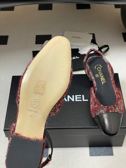 CC 26s Slingback Dark Red Black Tweed Sheepskin 649424