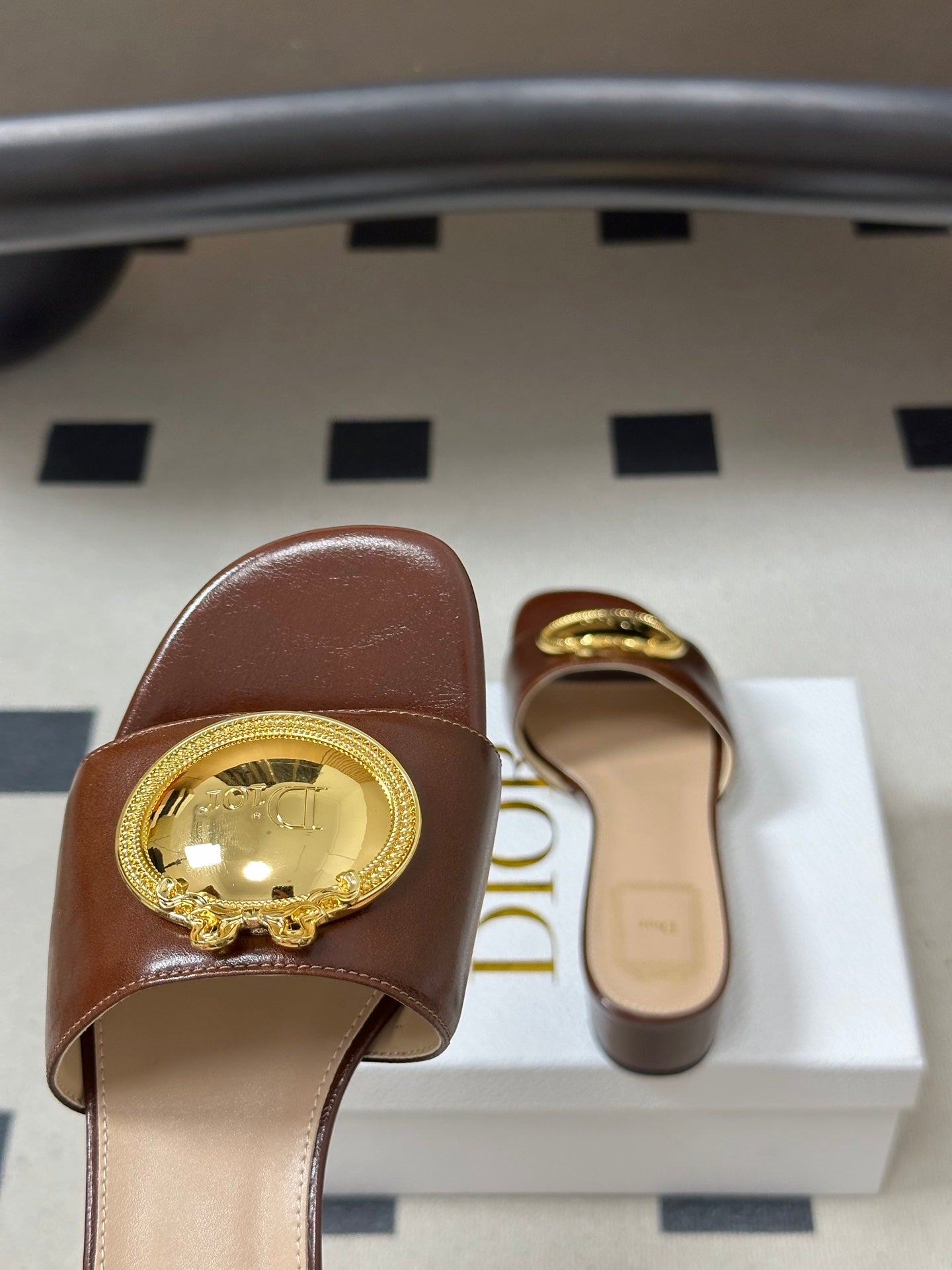 Dior 2026 D-Club Retro CD Letter Metal Buckle Sandals 45mm Leather 846977