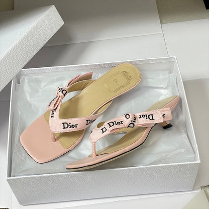 CD J'Adior Heeled Thong Sandal Pink Beige Leather 834939