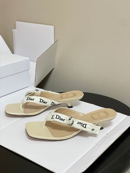 CD J'Adior Heeled Thong Sandal Cream Beige Leather 834940