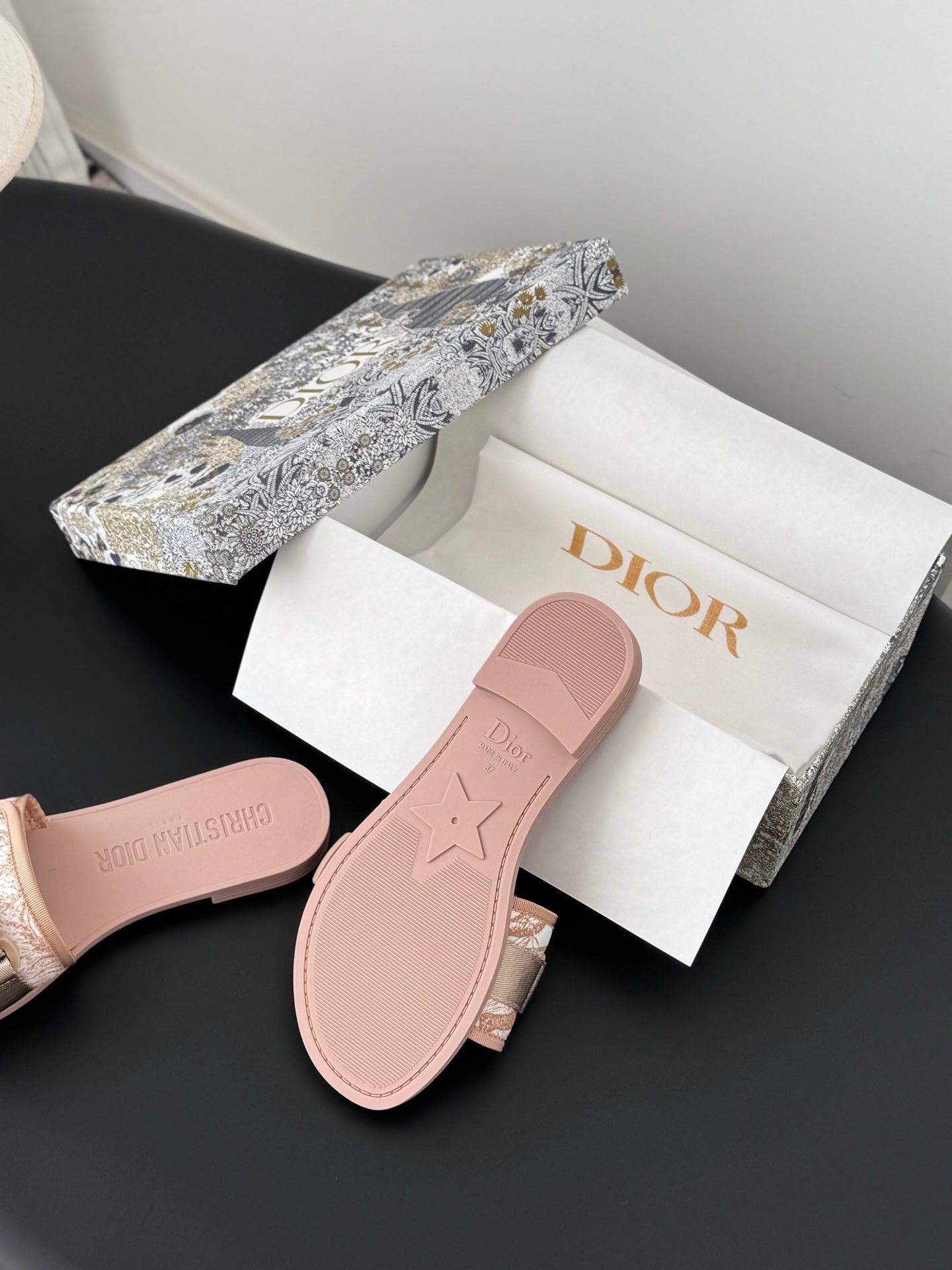 CD D-Wander Slide Pink Dior Oblique Printed Technical Fabric 540692
