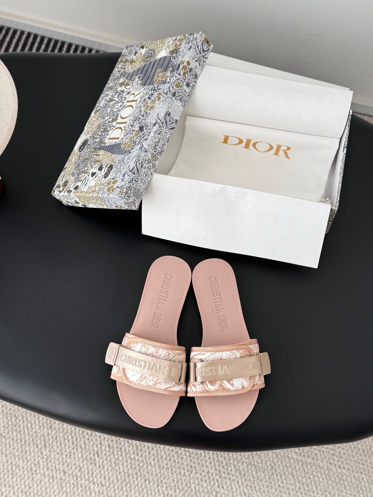 CD D-Wander Slide Pink Dior Oblique Printed Technical Fabric 540692
