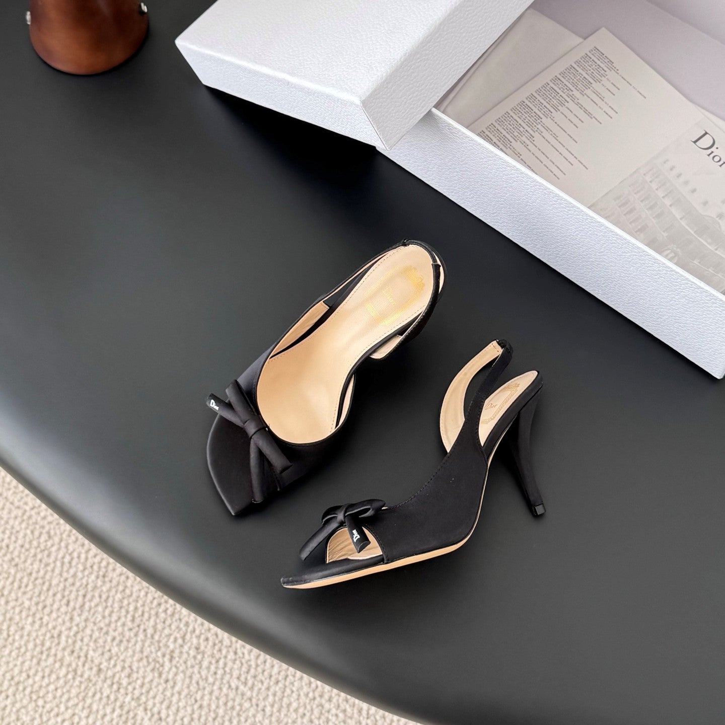 CD SS26 Mary Jane Sandals 8.5cm Beige Black Silk 605816