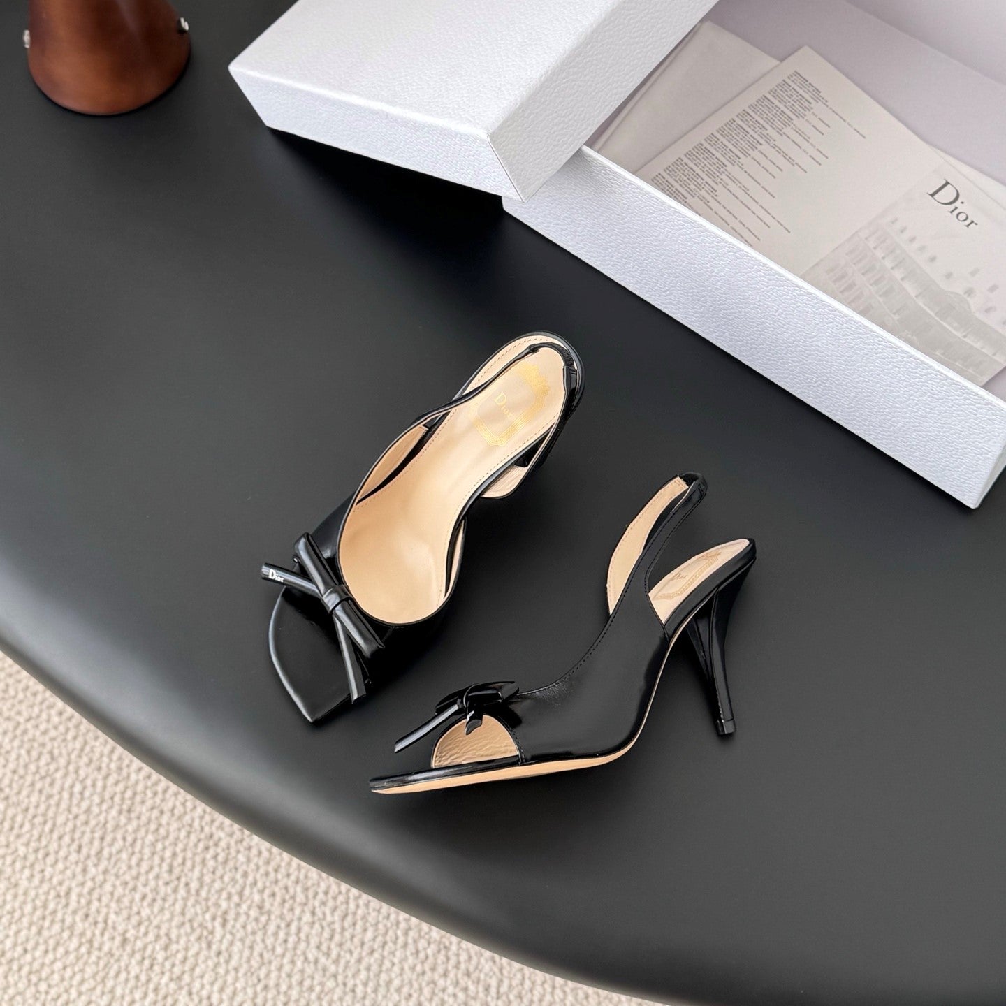 CD SS26 Mary Jane Sandals 8.5cm Beige Black Sheepskin 605818