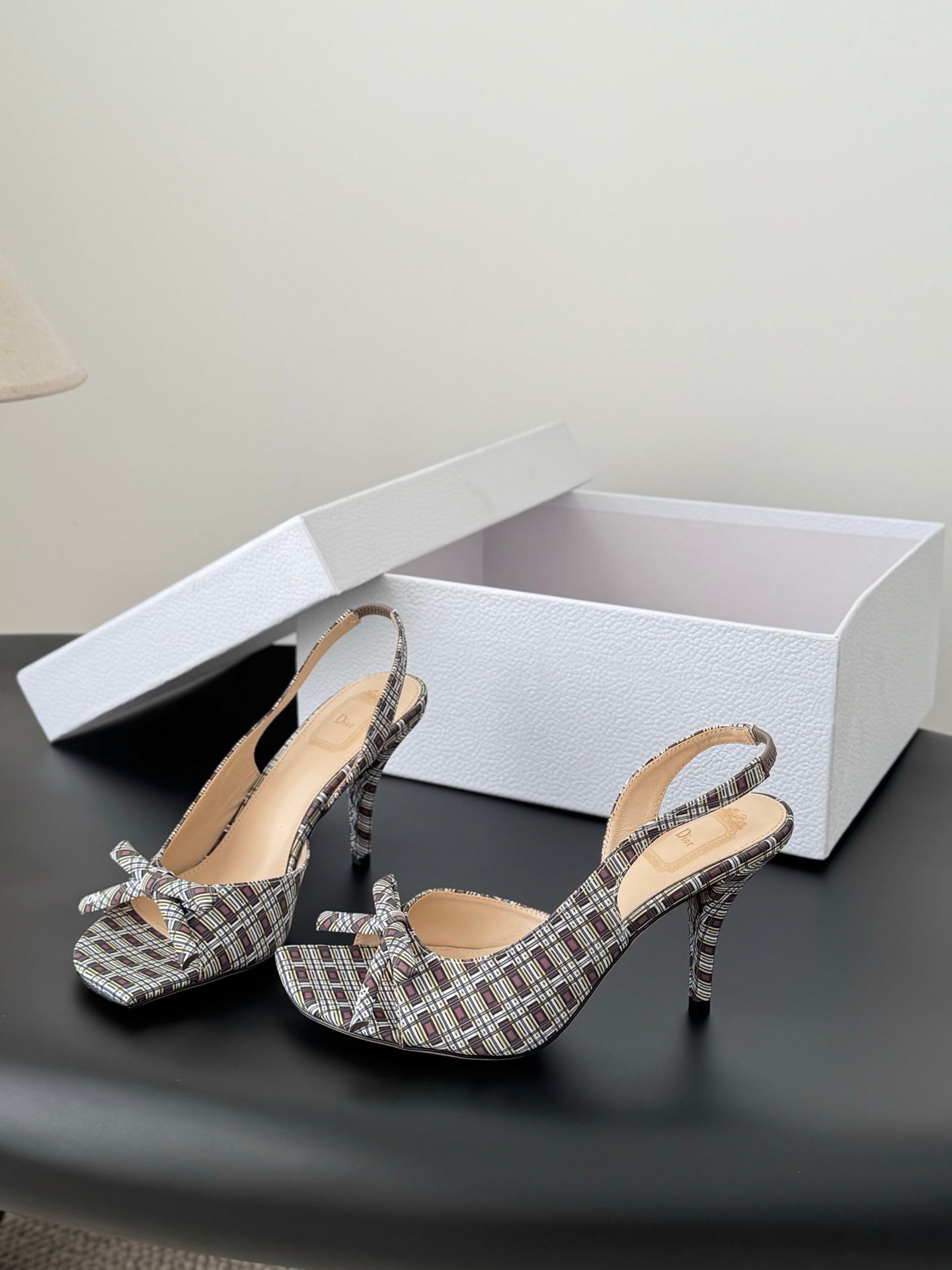 CD SS26 Mary Jane Sandals 8.5cm Black White Brown Sheepskin Fabric 605821