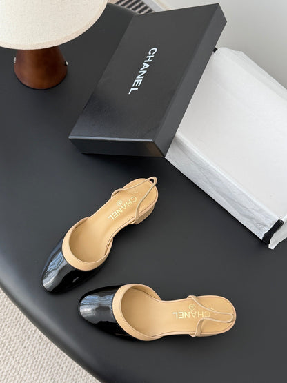 Chanel 2026 Slingback Black Beige Lambskin & Patent Calfskin 605326
