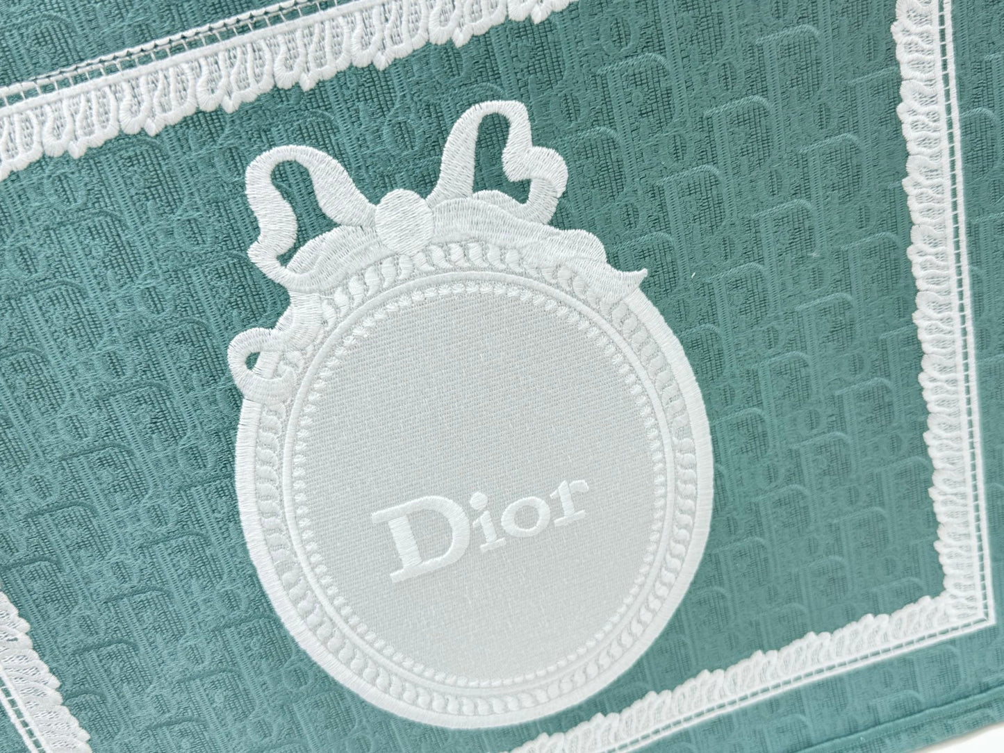 Dior Dioramour Book Tote Teal Green Dior Oblique Embroidery with White Lace