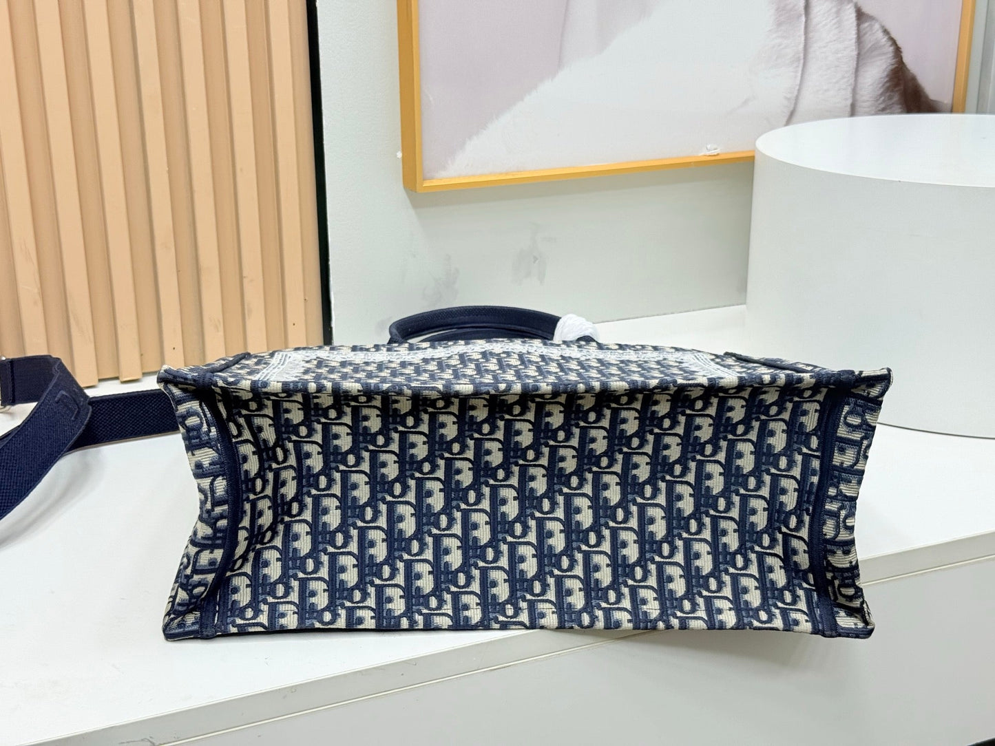 Dior Book Tote Blue Dior Oblique Embroidery and White Lace