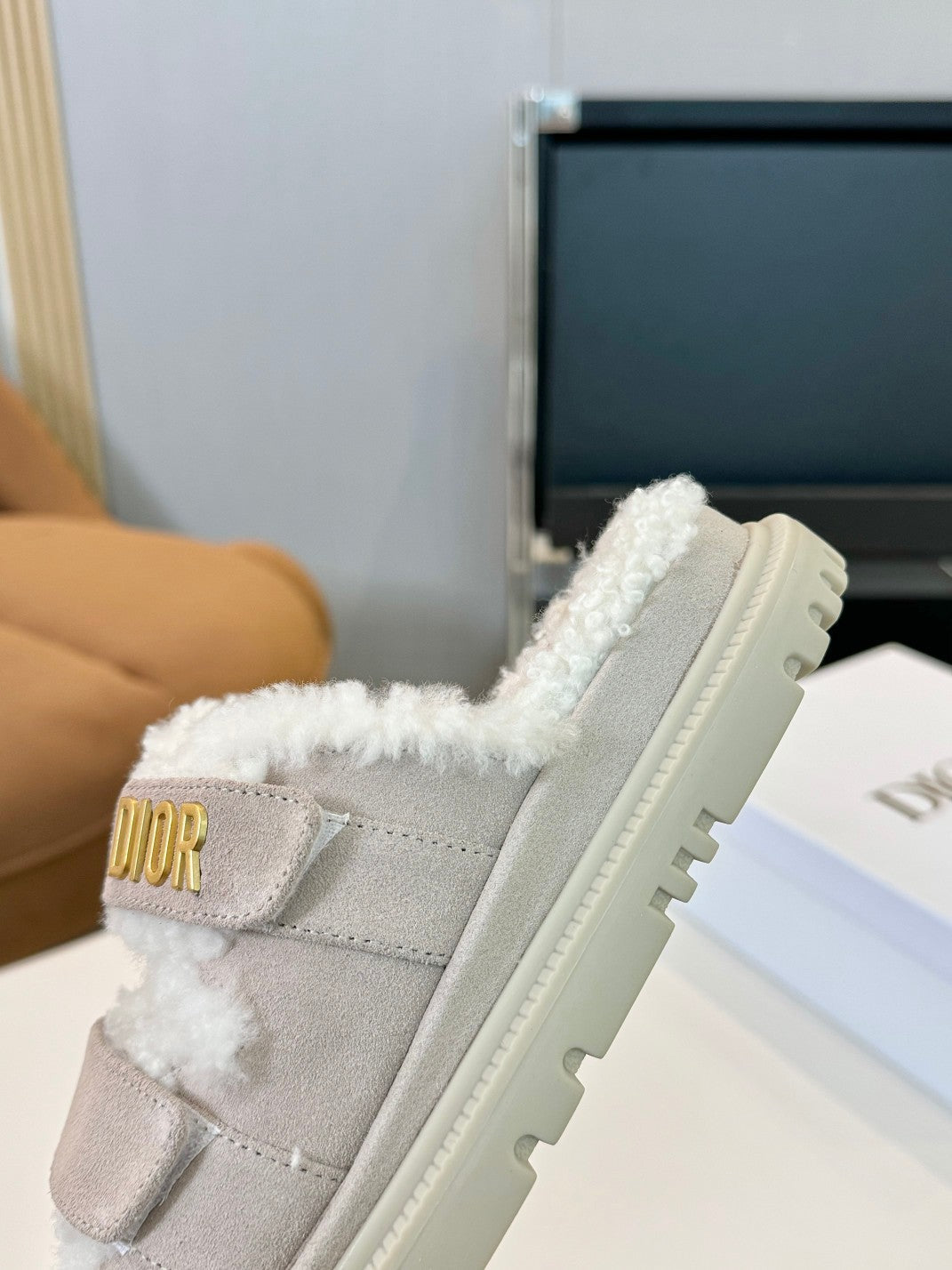 CD Dioract Slide Grey Suede And Fleece Lining