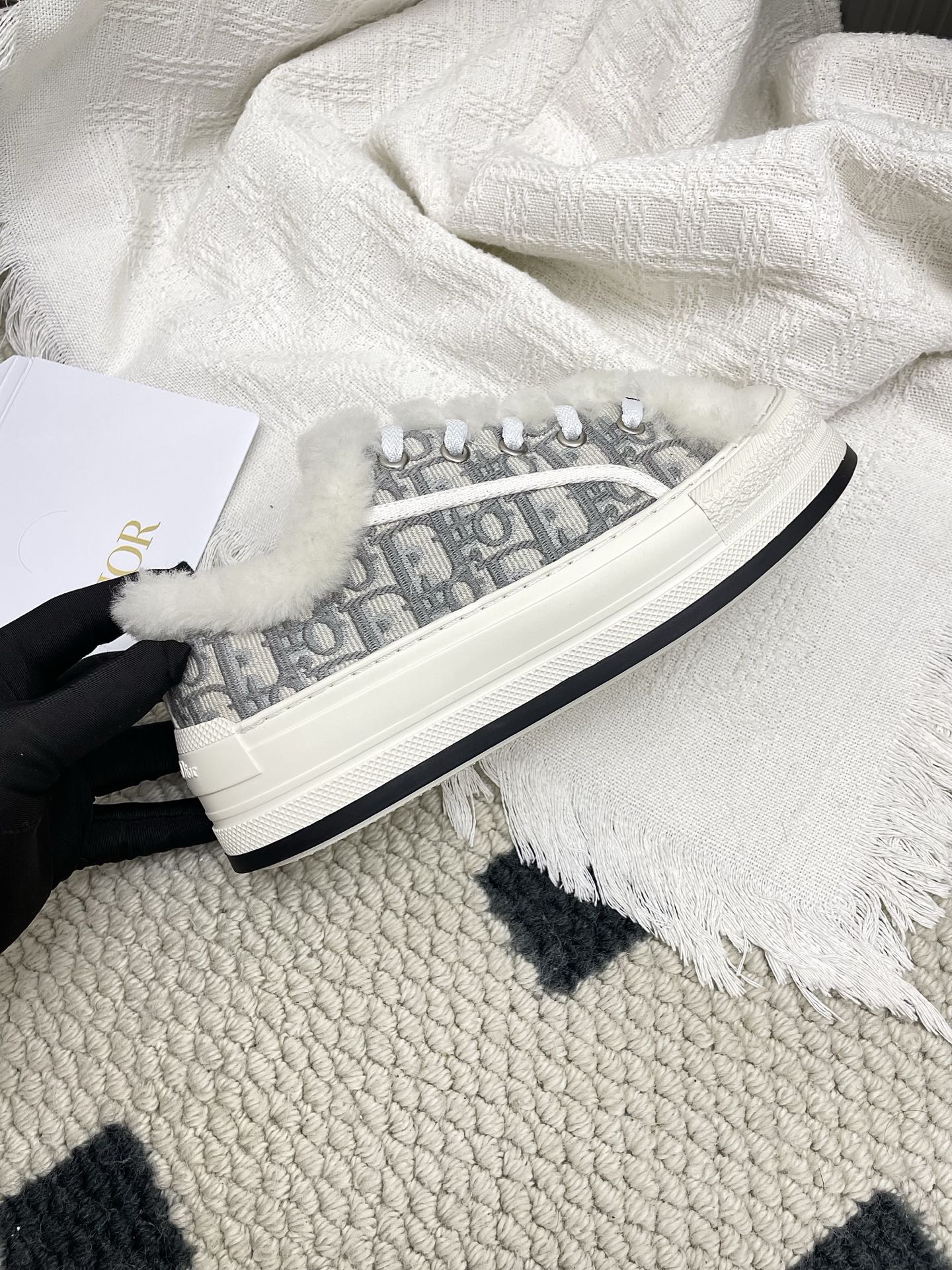 CD Walk'n Dior Platform Sneaker Grey Beige Oblique Motif Fabric Wool