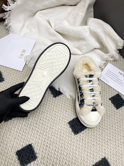CD Walk'n Dior Platform Sneaker Black Beige Oblique Motif Fabric Wool