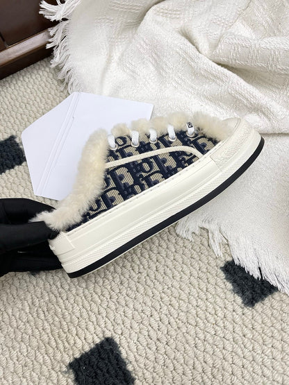CD Walk'n Dior Platform Sneaker Black Beige Oblique Motif Fabric Wool