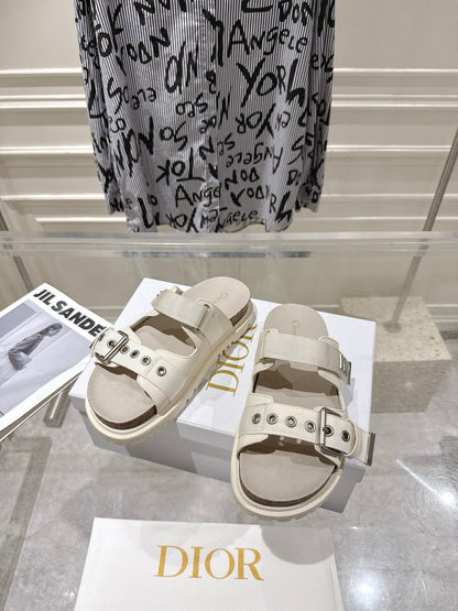 CD 26s Double-Strap Slide Sandals Cream Calfskin 919010