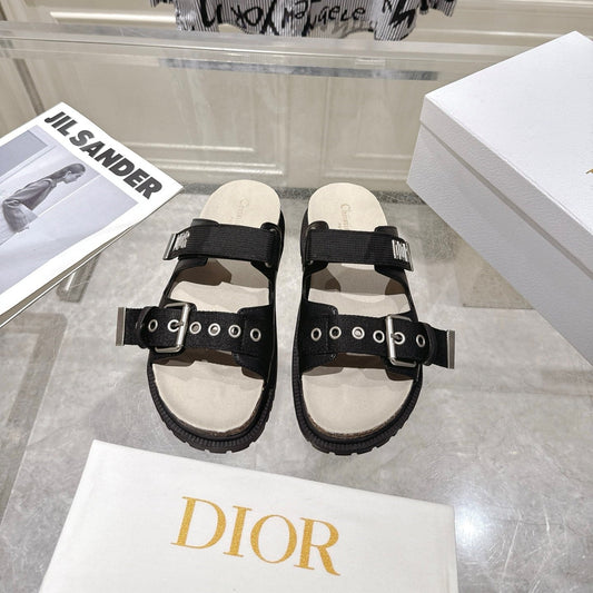 CD 26s Double-Strap Slide Sandals Black Calfskin 919011
