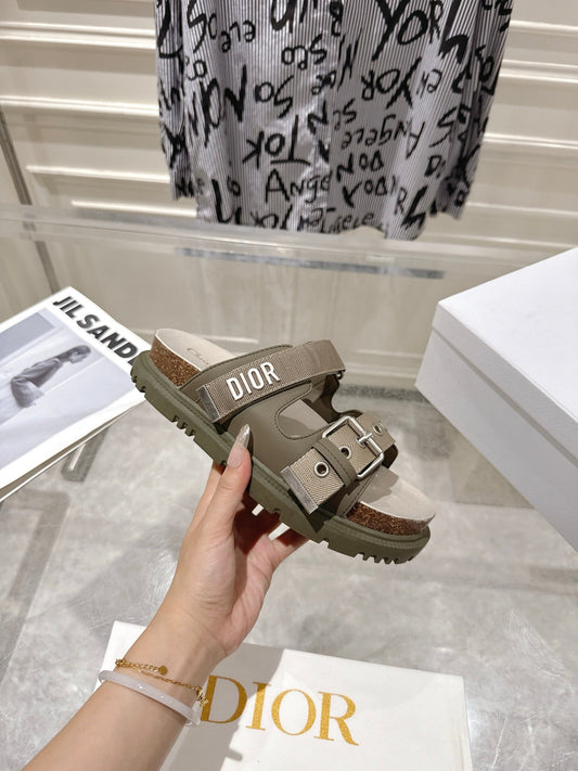 CD 26s Double-Strap Slide Sandals Olive Calfskin 919012