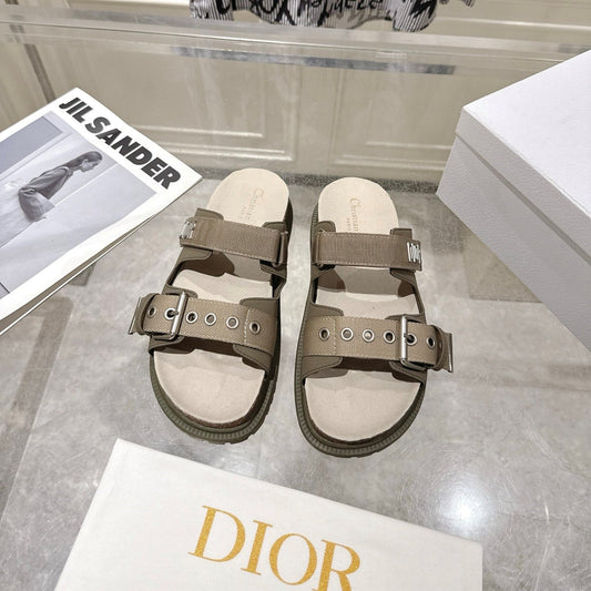 CD 26s Double-Strap Slide Sandals Olive Calfskin 919012
