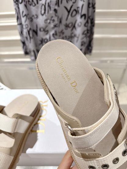 CD 26s Double-Strap Slide Sandals Ivory Calfskin 919013