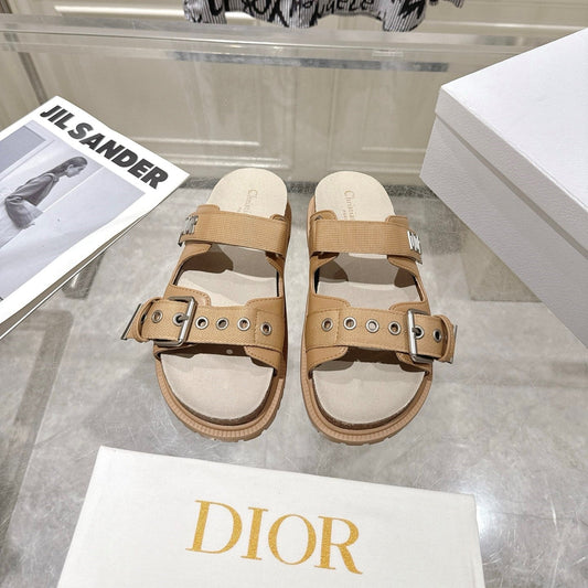 CD 26s Double-Strap Slide Sandals Khaki Calfskin 919015